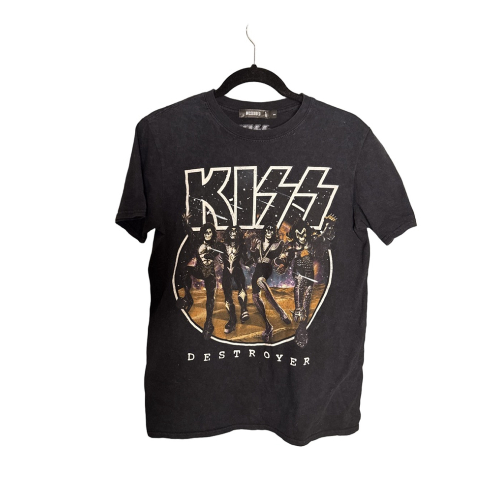 MISSGUIDED Black KISS Destroyer Short Sleeve Tee S
